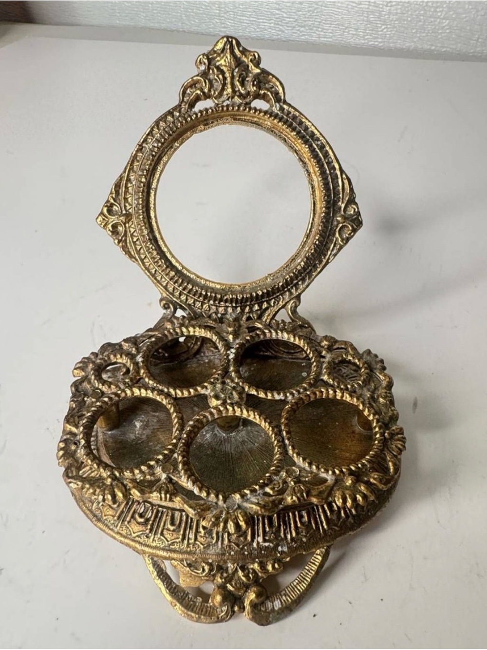 Vintage Ornate Gold Cast Metal Lipstick Holder / Vanity Organizer